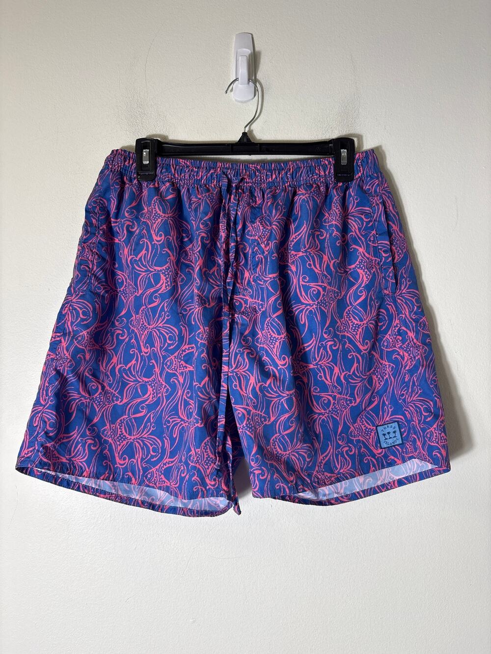 Men's Three Islands Blue Pink Fish Swim Trunks Sz L